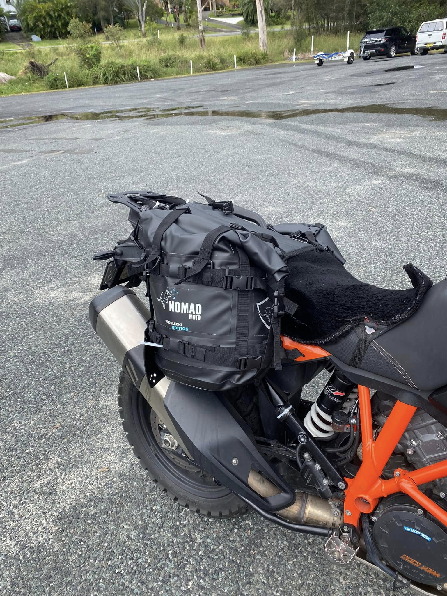 Adventure motorcycle with NOMAD MOTO rackless soft luggage