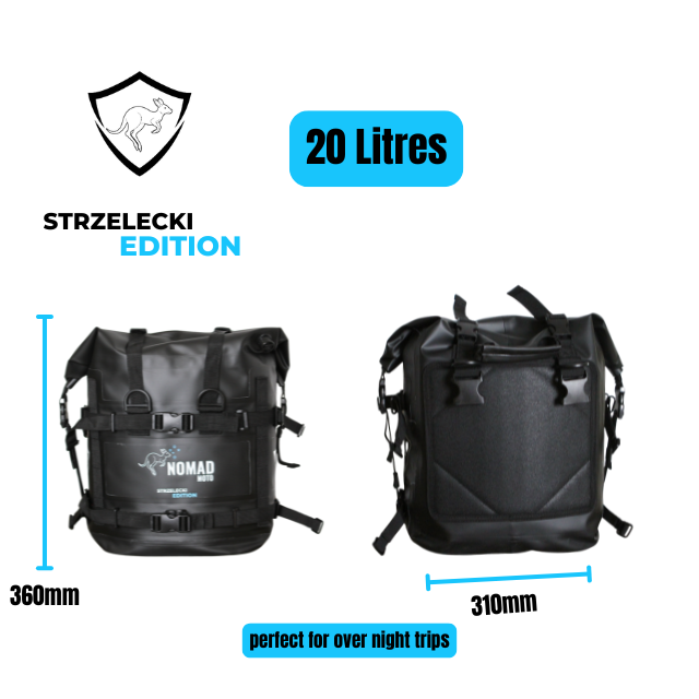 Soft panniers highlighted with measurements and size details