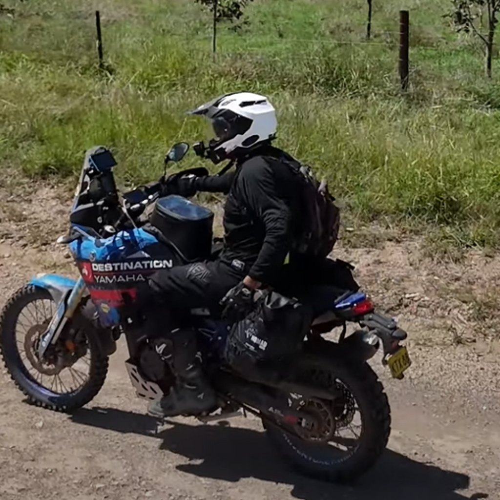 Adventure rider on Yamaha with soft panniers