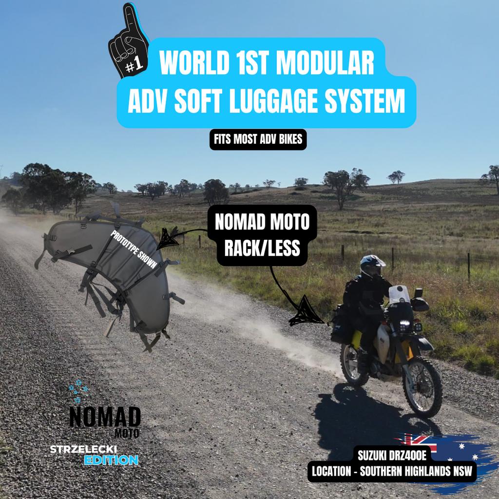 NOMAD MOTO rackless luggage system on Suzuki