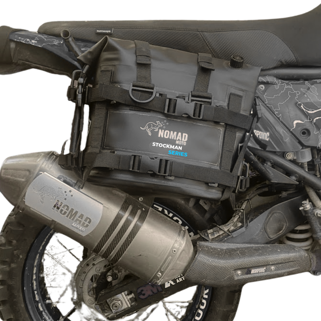 12.5L waterproof soft panniers on a motorcycle