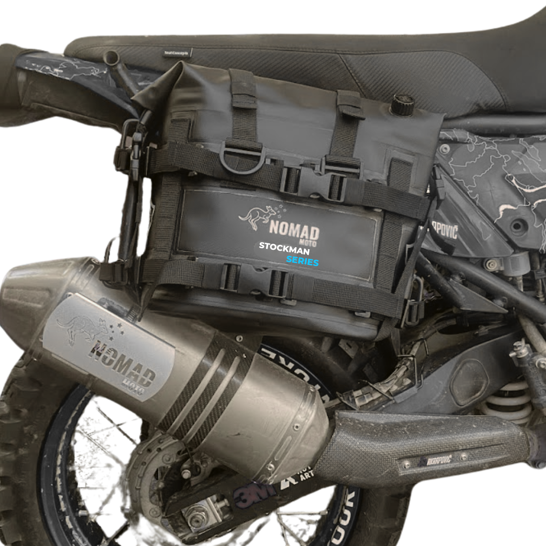 12.5L waterproof soft panniers on a motorcycle
