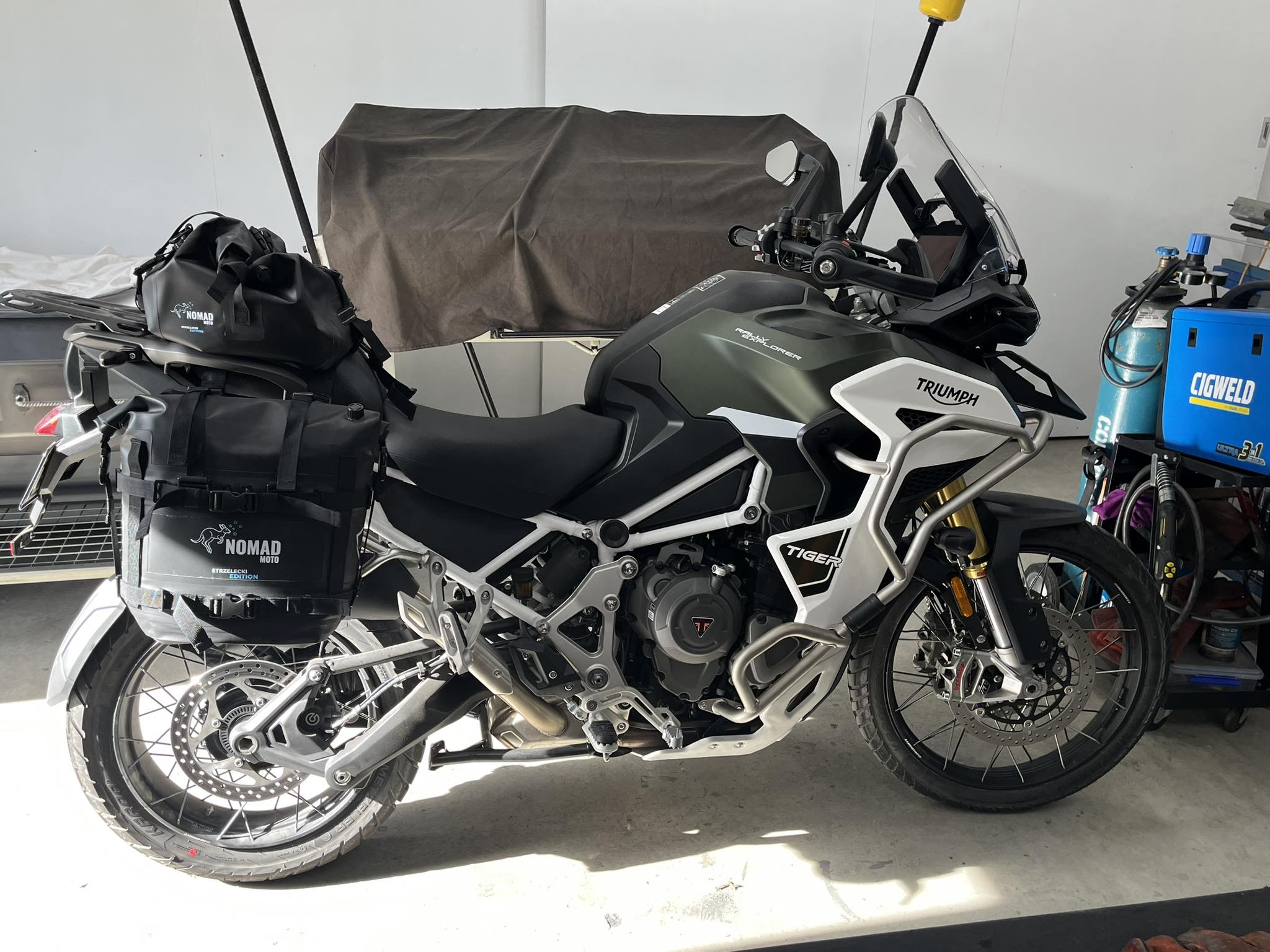 Waterproof soft panniers for rugged adventure motorcycle